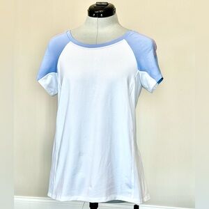 Lucky in Love White Blue Tennis Top L 12 Athletic Golf Pickleball